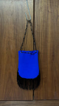 Suede leather fringed bucket bag