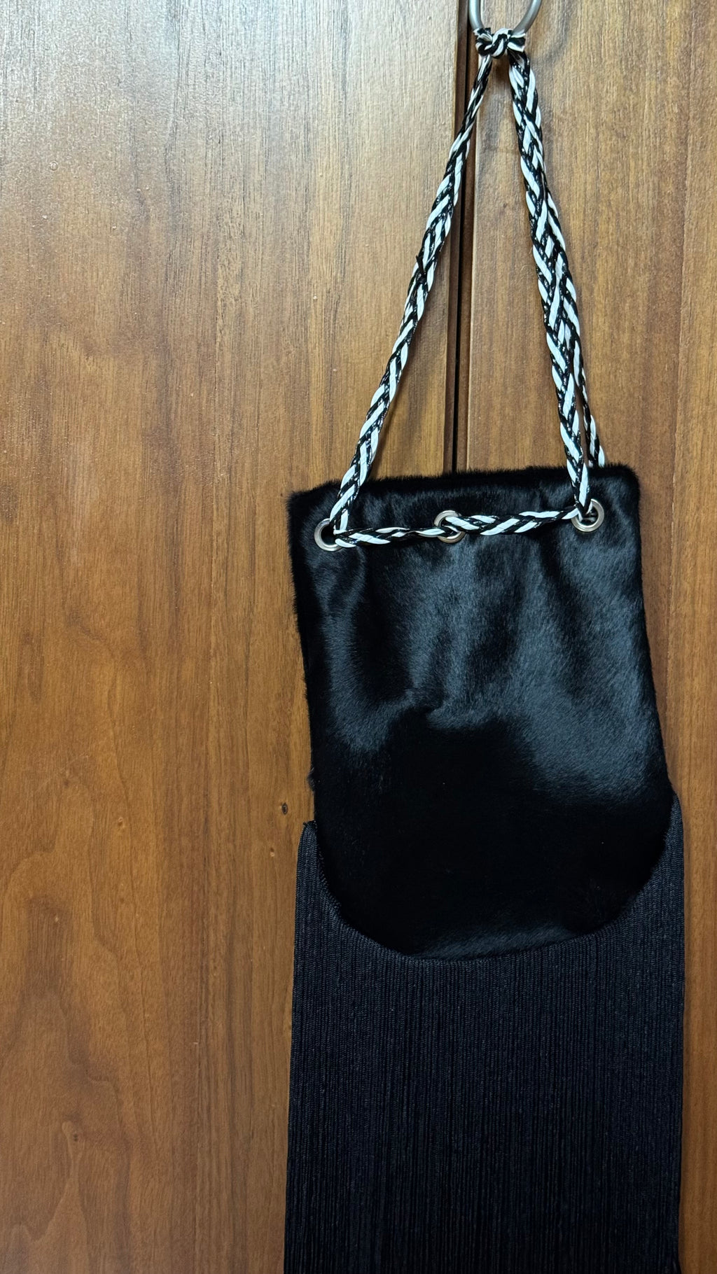 Pony hair fringed bucket bag