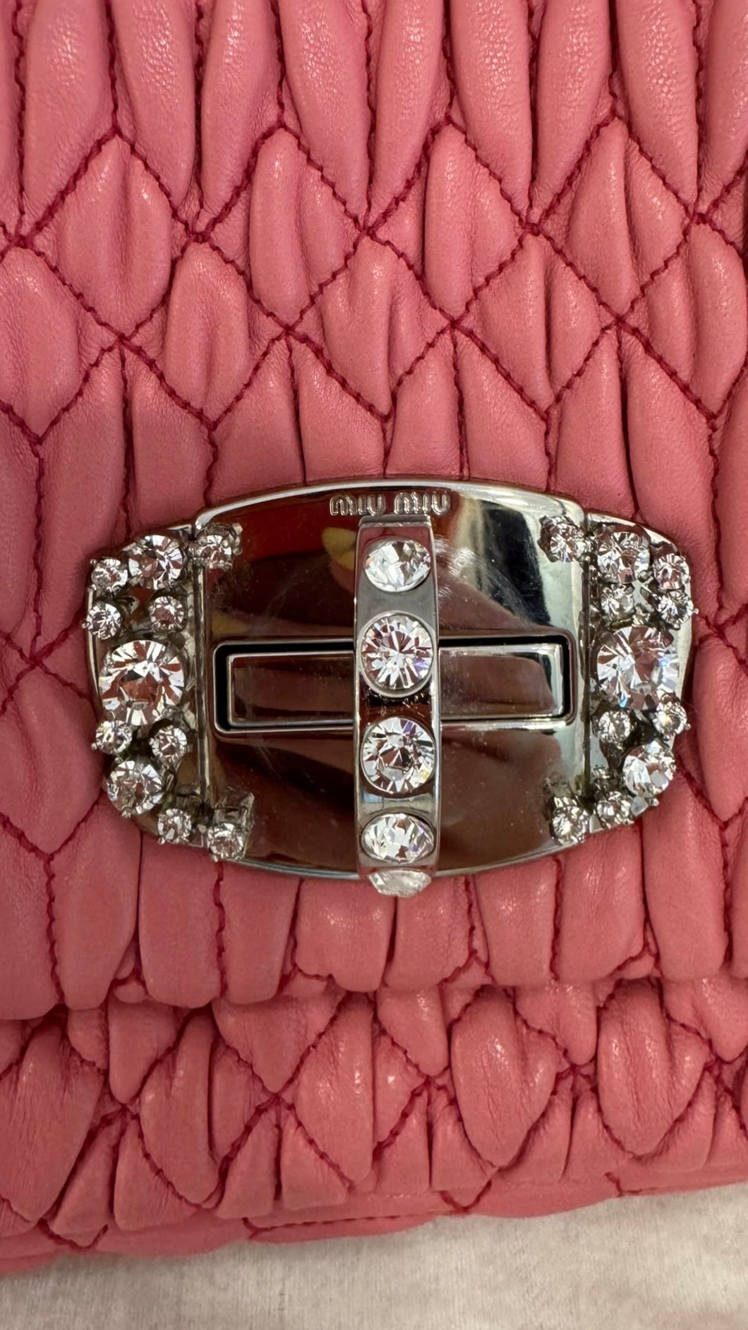 Miu Miu Matelassé Nappa Crystal Shoulder Bag