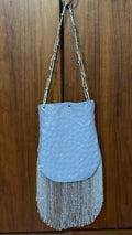 Crocodile embossed fringed bucket bag