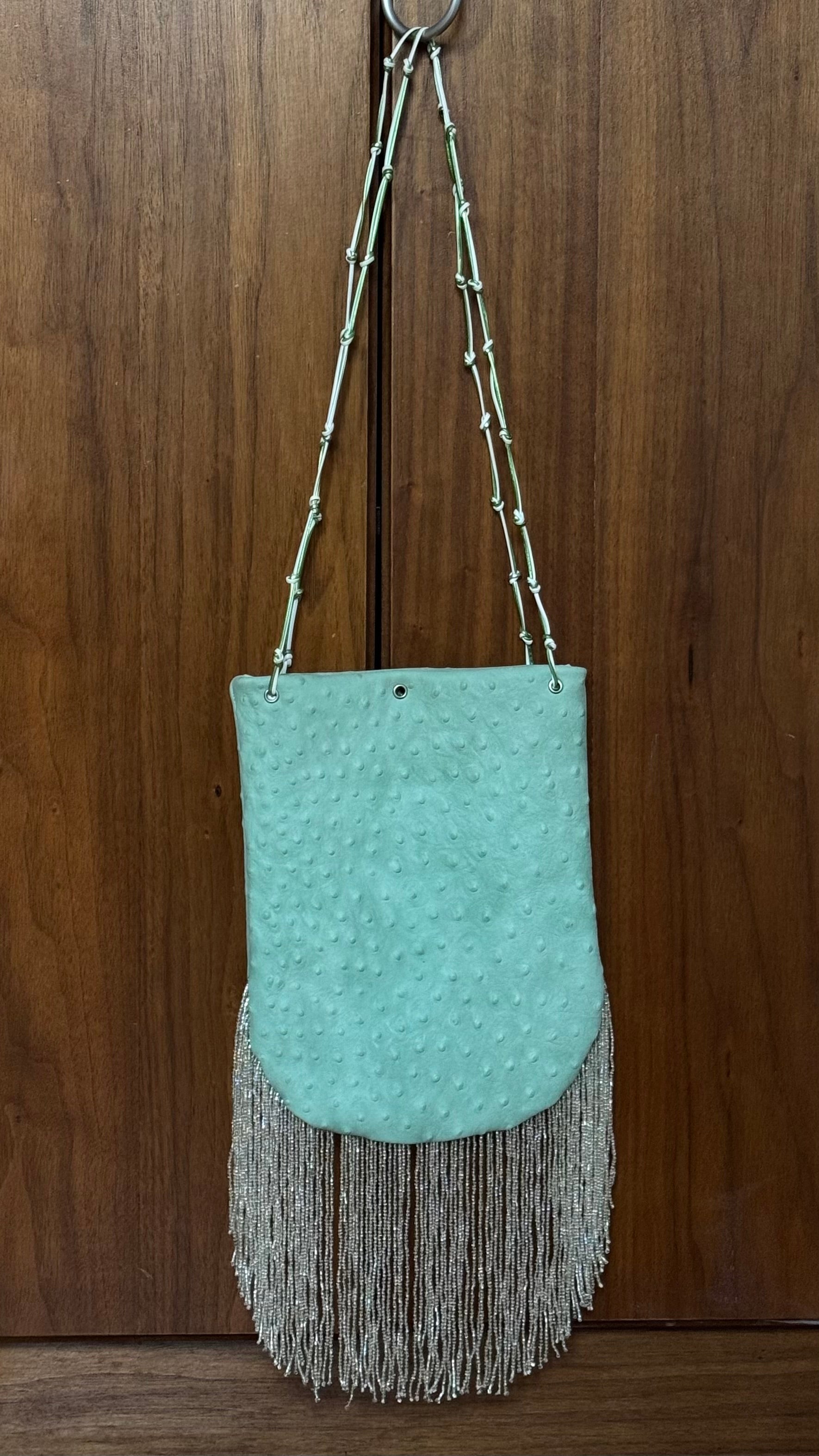 Ostrich print fringed bucket bag 2