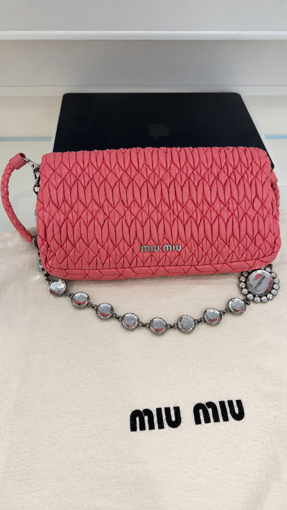 Miu Miu Matelassé Nappa Crystal Shoulder Bag