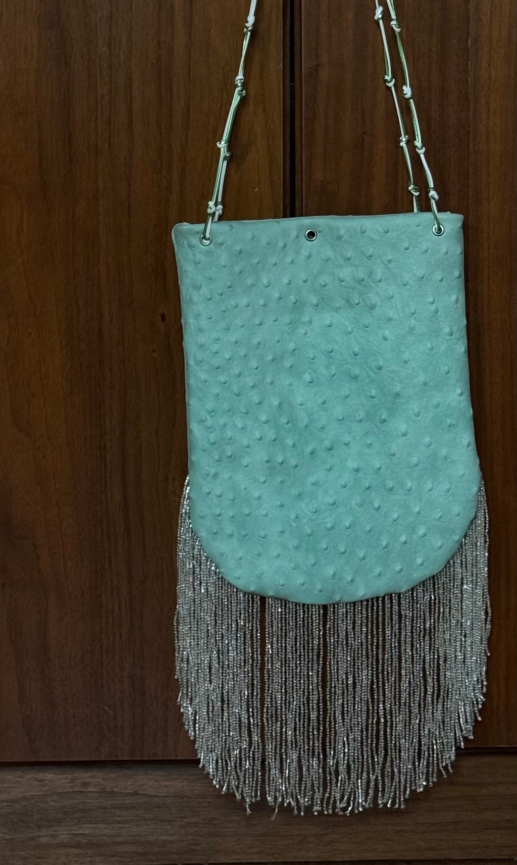 Ostrich print fringed bucket bag 2