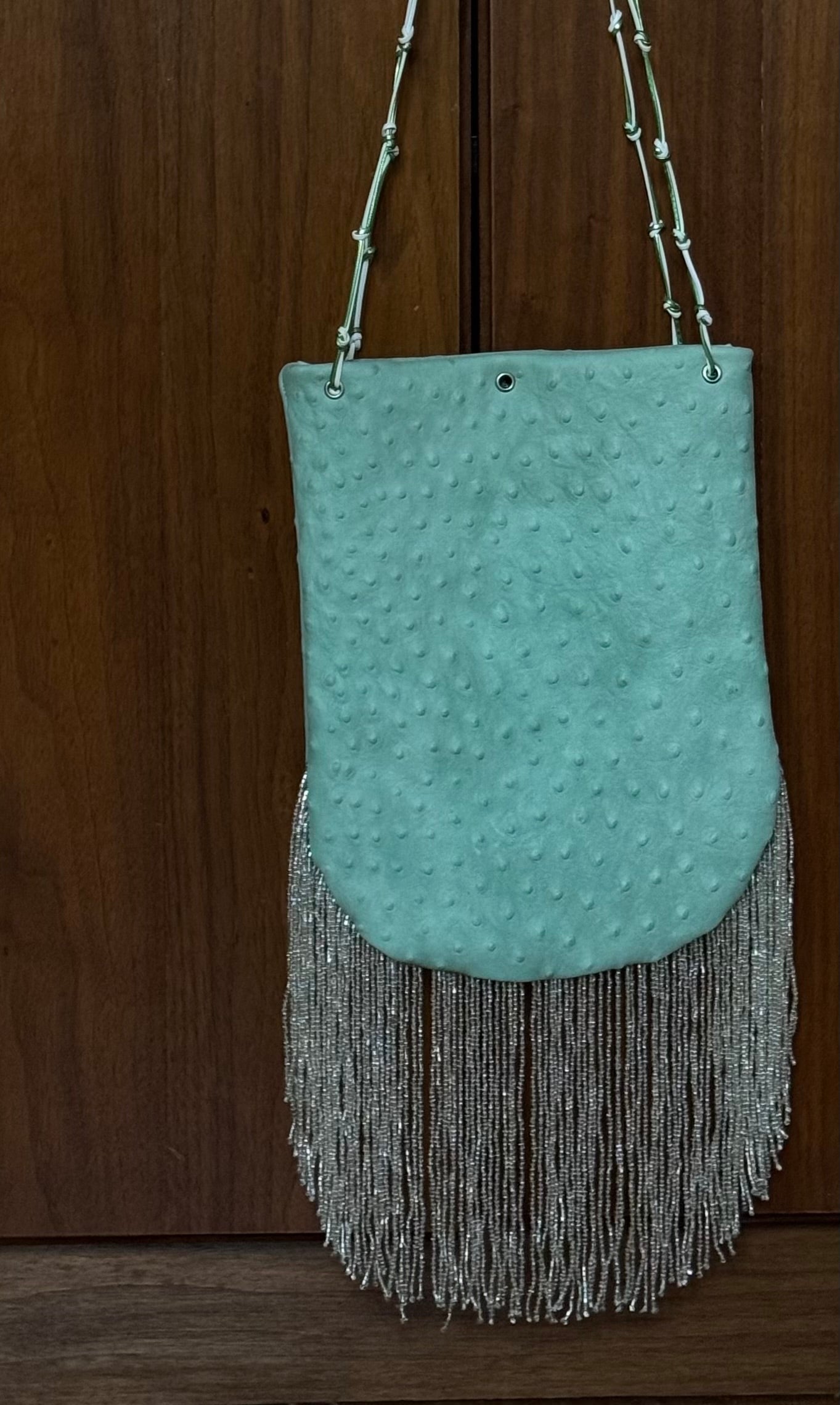 Ostrich print fringed bucket bag 2