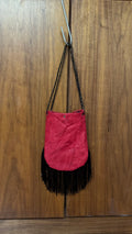 Red fringed bucket bag