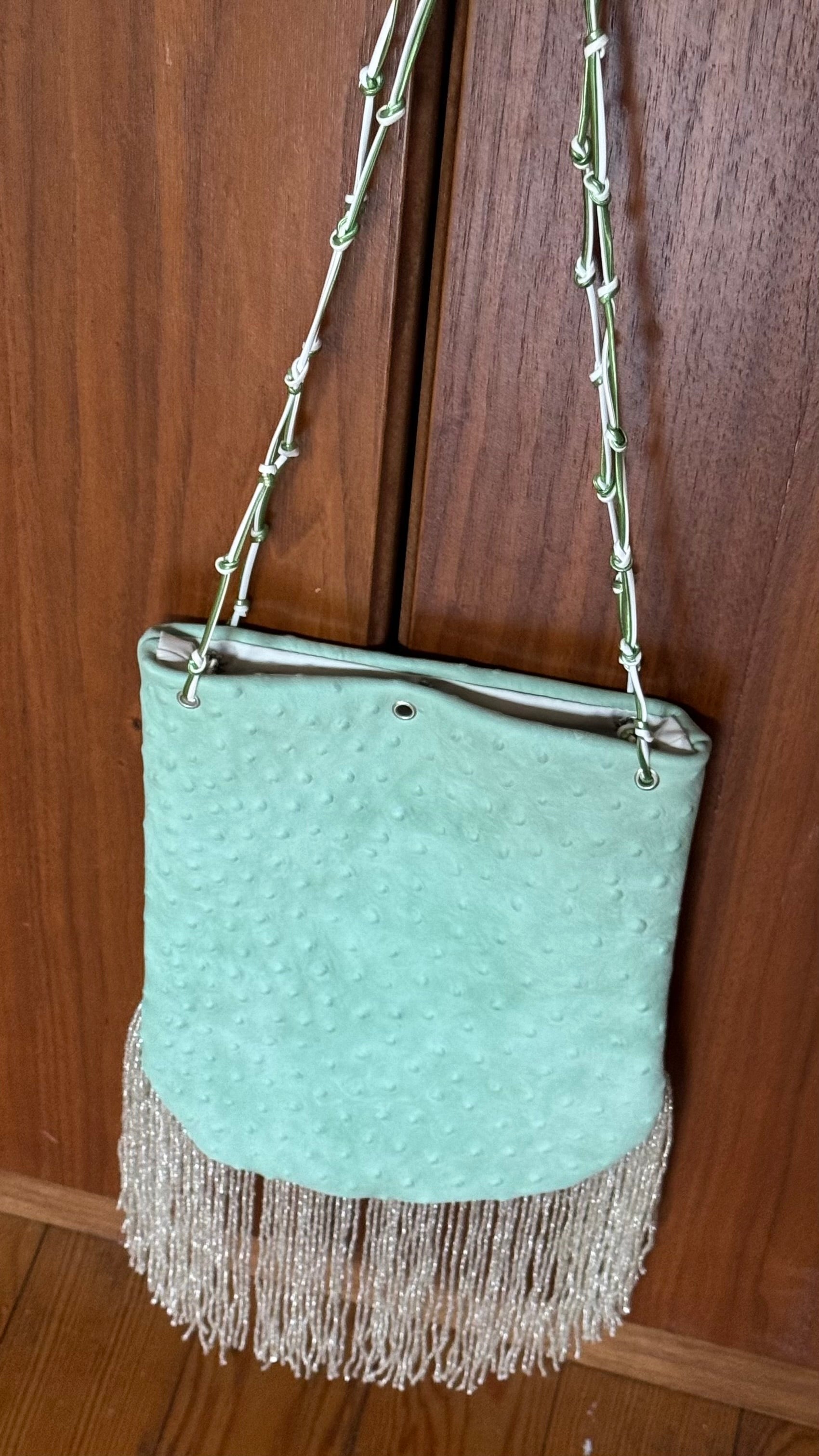 Ostrich print fringed bucket bag 2