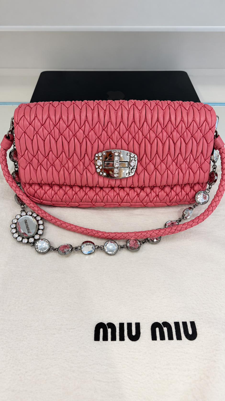 Miu Miu Matelassé Nappa Crystal Shoulder Bag