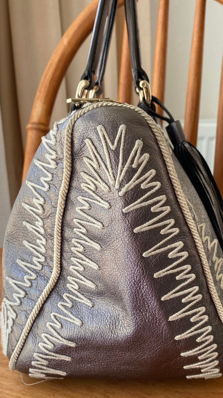 YSL Whipstitch Leather Top Handle Bag
